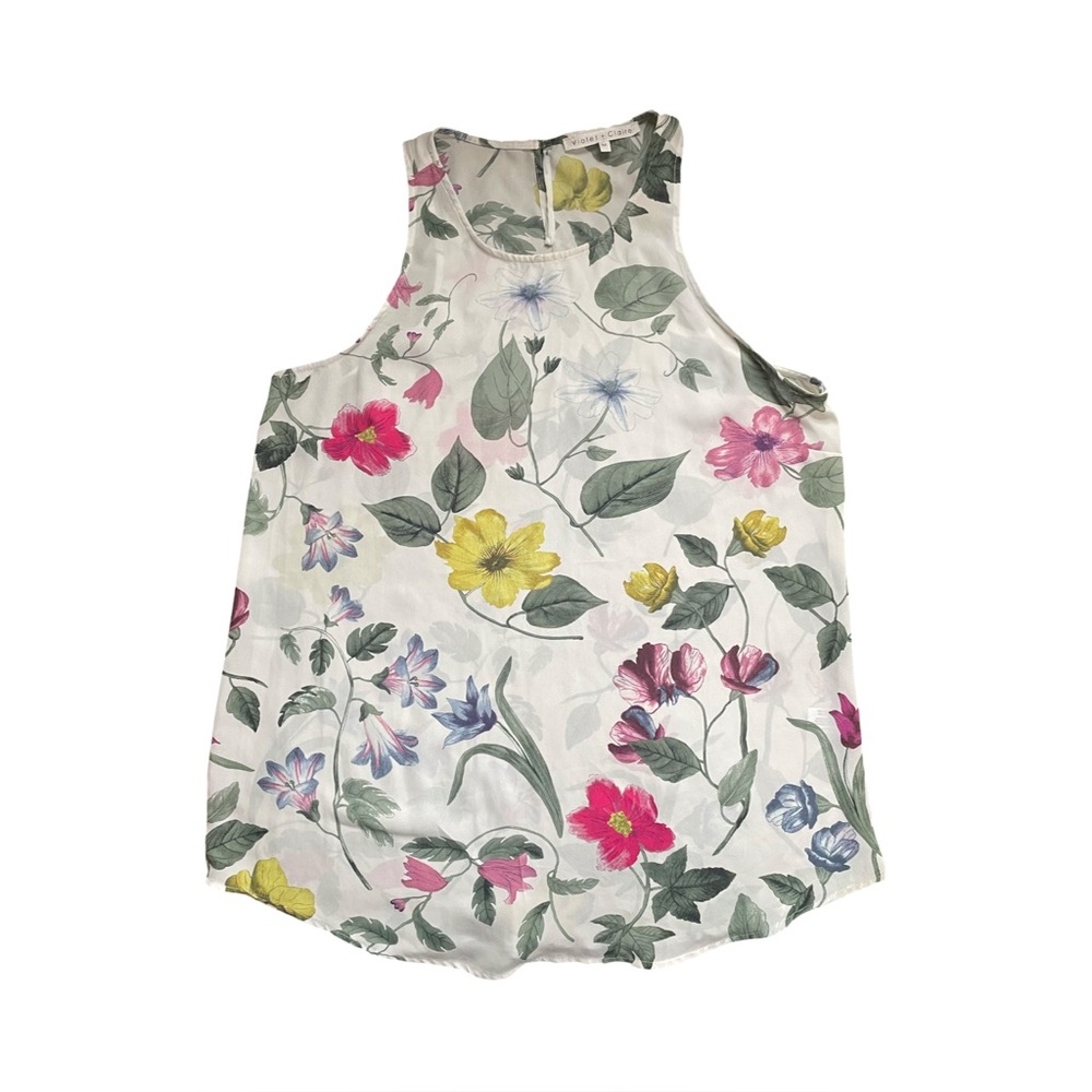 Botanical Floral Sleeveless Blouse White Multicolor Top